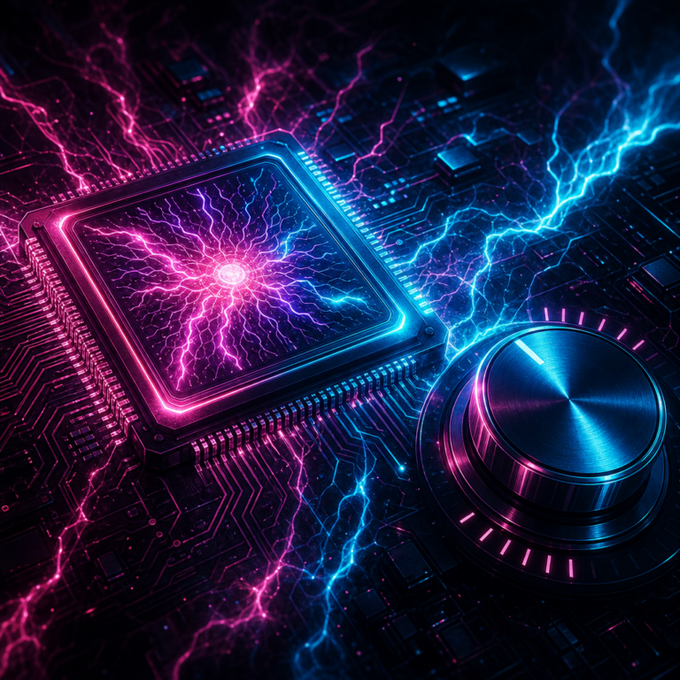 Glowing custom AI inference chip on a mirrored chrome surface, evoking OpenAI Jalapeno chip