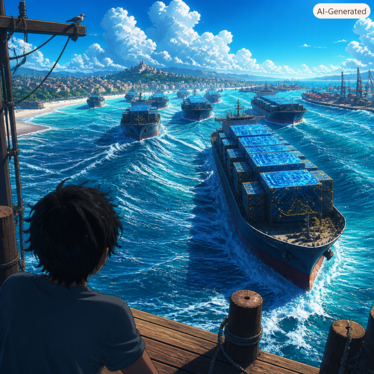 Asia AI chip stocks rebound: cargo ships of memory chips riding a rising turquoise wave