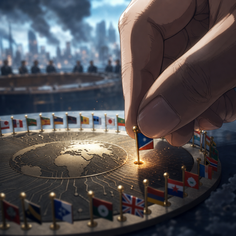 World AI Cooperation Organization founding pins pressed into a charter medallion in Shanghai