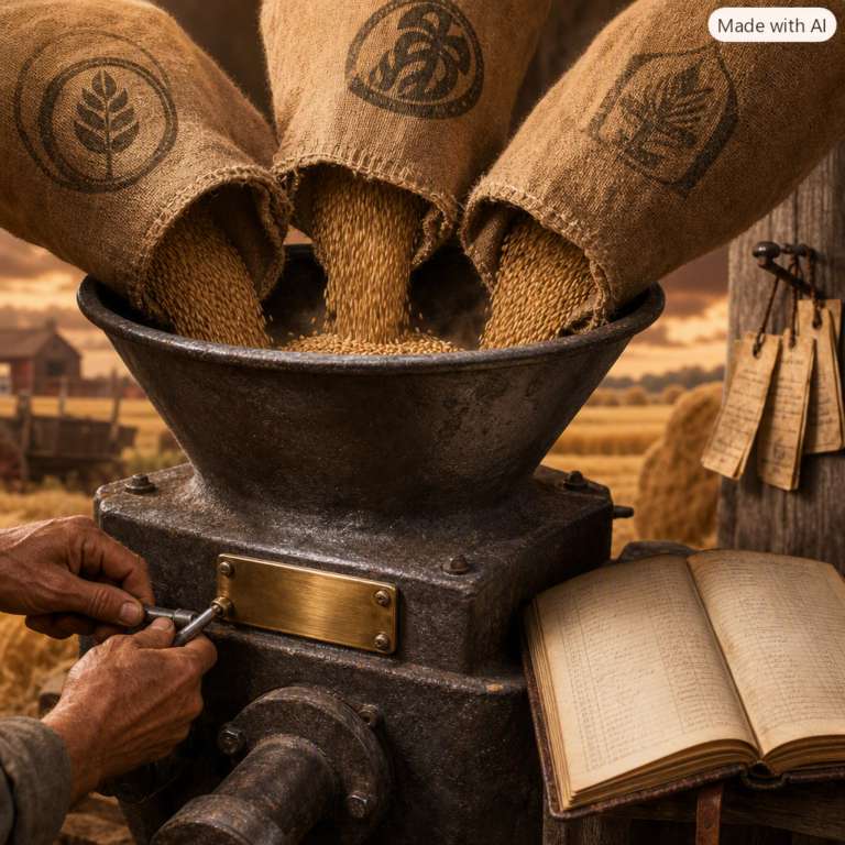Nvidia Hugging Face deal shown as a communal grain mill gaining a new owner plaque