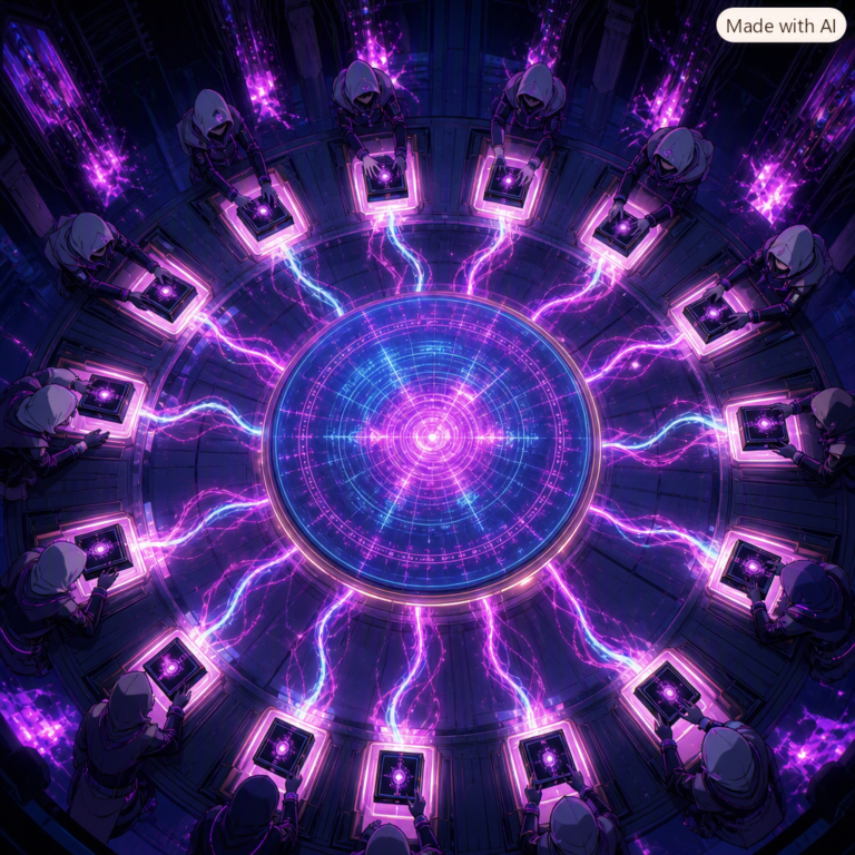 AI agent incident reporting: sealed recorder boxes filed into slots around a glowing central exchange disc
