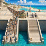 Claude Fable 5.1 and Mythos 5.1, twin staircases into a turquoise basin, one open and one gated
