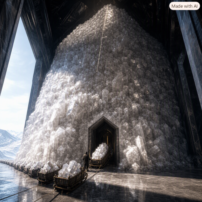 Dell AI server orders backlog, crystal cargo mountain behind one narrow doorway