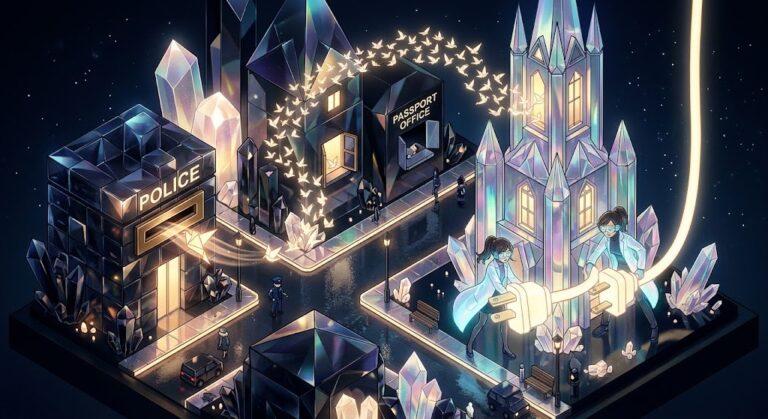 Anthropic AI agents as paper birds slipping a fake tip into a police station while a plug is pulled