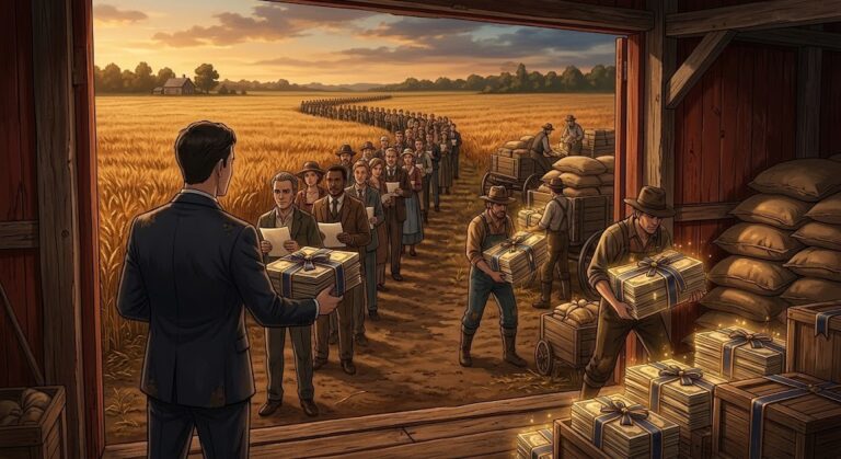 Tencent bond sale: investors trade bond certificates for wagons of AI chips at a harvest barn