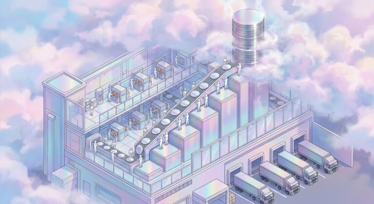 TSMC record profit: miniature cleanroom fab with silicon wafers climbing six rising steps into the clouds
